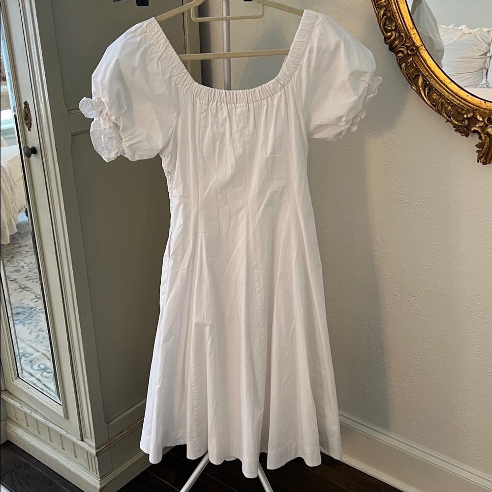 Chelsea and Violet Off The Shoulder White Puff Sleeve Poplin Dress
